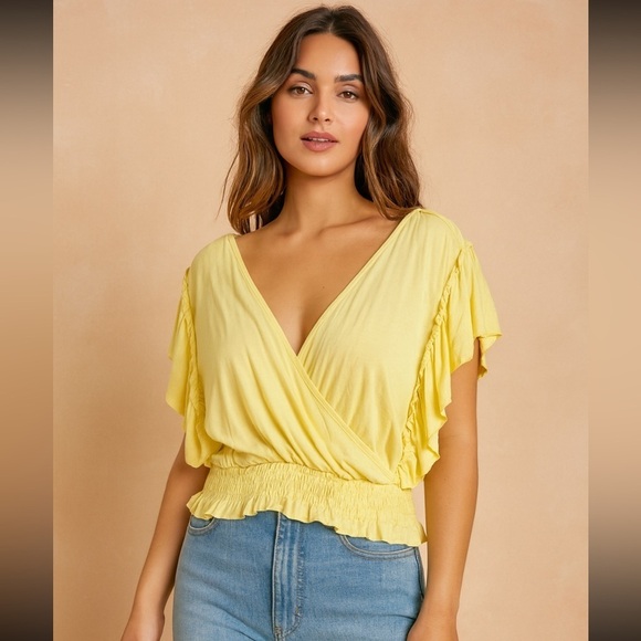 Anthropologie Tops - Anthropologie Lemon Yellow Ruffle Blouse